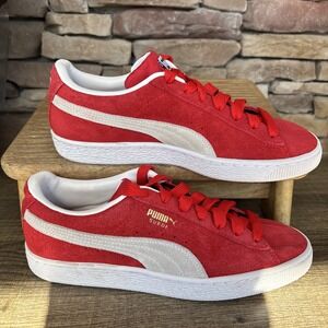 PUMA SUEDE jr High Risk RED White Boys Low Too Sneaker SHOES US 6C/380560-02